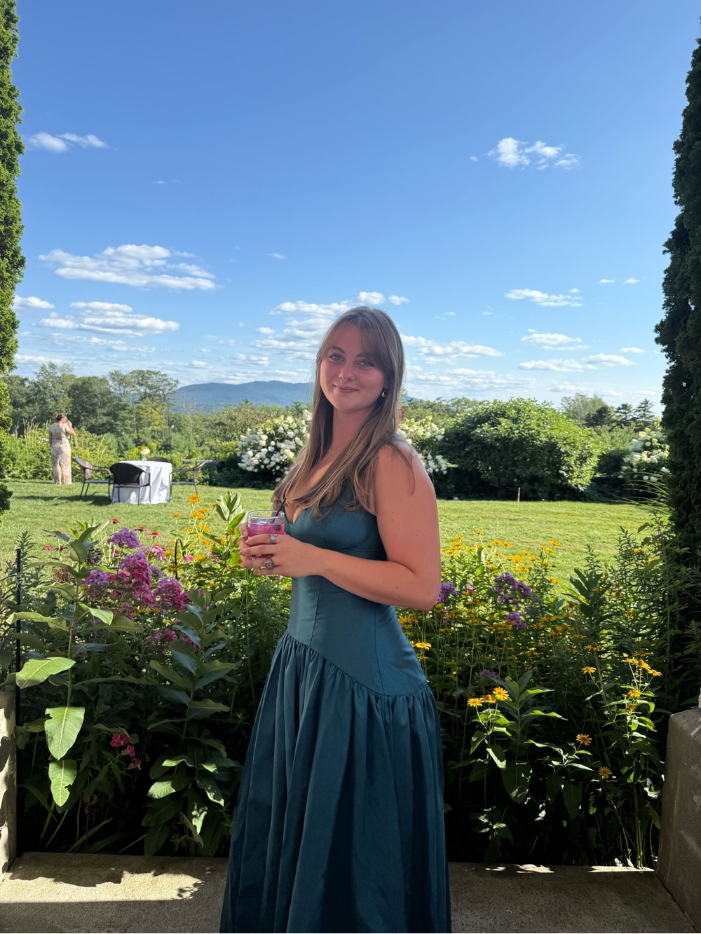 Anthropologie Teal Satin V-Neck Maxi Dress - Picture 4 of 6